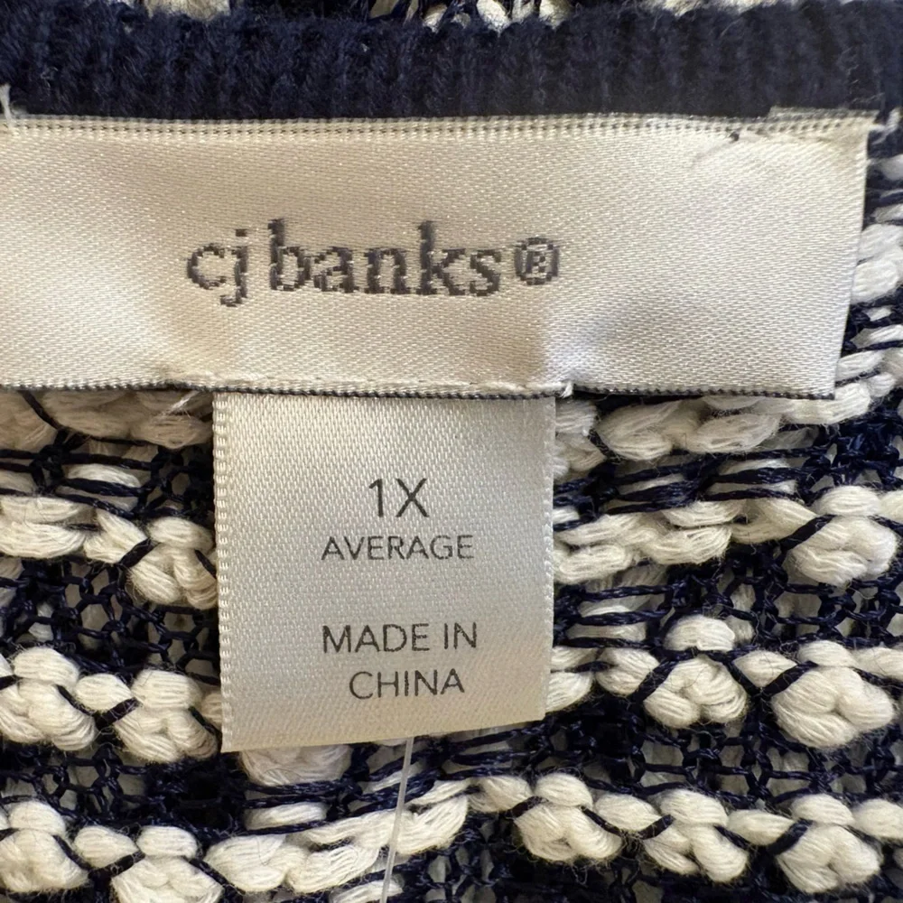 CJ Banks boho black white 3/4 sleeve cotton blend open front draped cardigan NWT